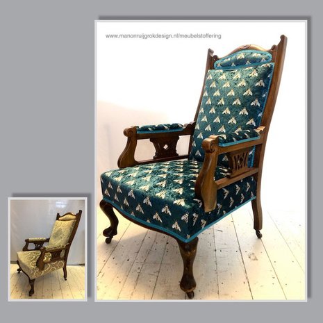 Klassieke fauteuil met velours stof en wespen patroon